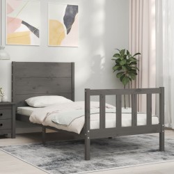 vidaXL Estructura de cama con cabecero madera maciza gris 90x200 cm