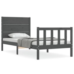 vidaXL Estructura de cama con cabecero madera maciza gris 90x200 cm