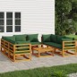 vidaXL Juego muebles de jardín 9 piezas madera maciza y cojines verdes vidaXL Juego muebles de jardín 9 piezas madera maciza y cojines verdes