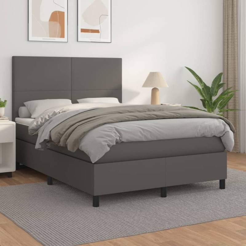vidaXL Cama box spring con colchón cuero sintético gris 140x190 cm vidaXL Cama box spring con colchón cuero sintético gris 140x190 cm