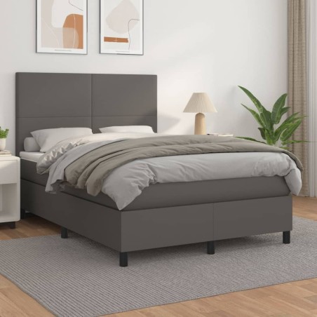 vidaXL Cama box spring con colchón cuero sintético gris 140x190 cm
