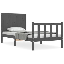 vidaXL Estructura de cama con cabecero madera maciza gris 90x200 cm