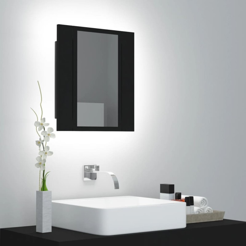 vidaXL Armario espejo de baño con luz LED acrílico negro 40x12x45 cm vidaXL Armario espejo de baño con luz LED acrílico negro 40x12x45 cm