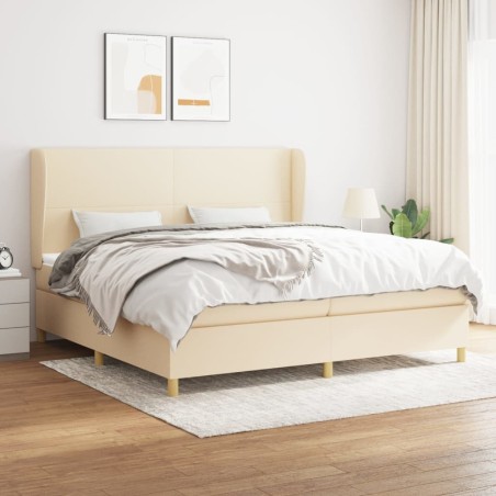 vidaXL Cama box spring con colchón tela color crema 200x200 cm
