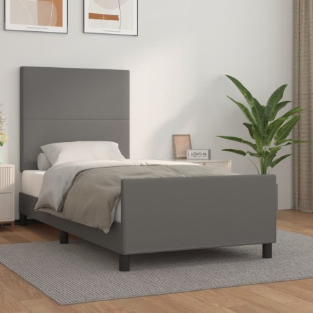 vidaXL Estructura de cama con cabecero cuero sintético gris 100x200 cm