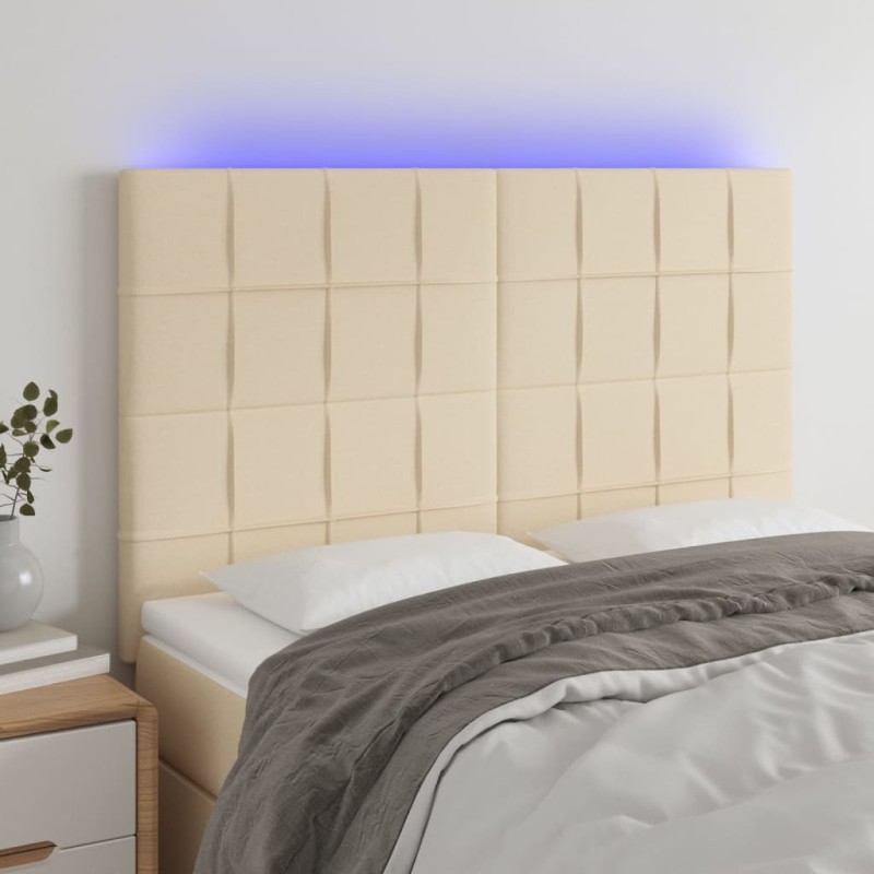 vidaXL Cabecero con luces LED tela crema 144x5x118/128 cm