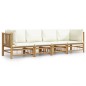 vidaXL Set de muebles de jardín 4 piezas bambú y cojines blanco crema vidaXL Set de muebles de jardín 4 piezas bambú y cojines blanco crema