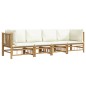 vidaXL Set de muebles de jardín 4 piezas bambú y cojines blanco crema vidaXL Set de muebles de jardín 4 piezas bambú y cojines blanco crema