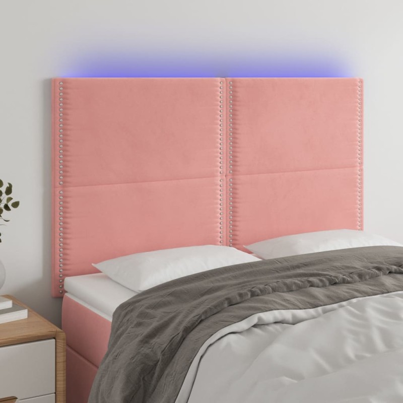 vidaXL Cabecero con luces LED terciopelo rosa 144x5x118/128 cm vidaXL Cabecero con luces LED terciopelo rosa 144x5x118/128 cm