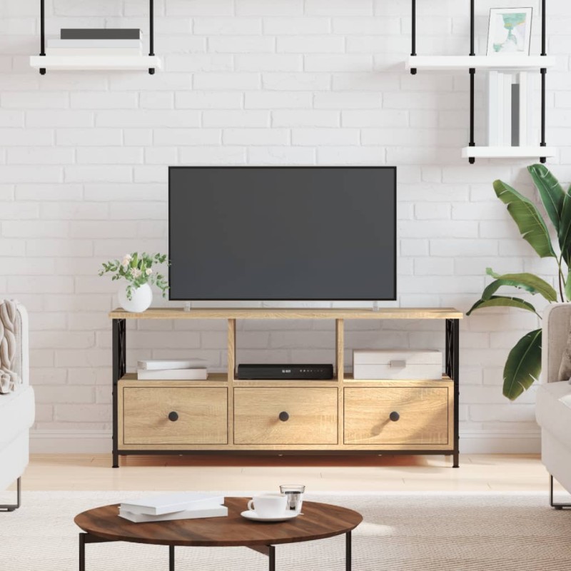 vidaXL Mueble TV hierro madera contrachapada roble Sonoma 102x33x45 cm