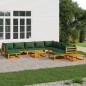 vidaXL Juego muebles de jardín 12 pzas madera maciza y cojines verdes