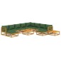 vidaXL Juego muebles de jardín 12 pzas madera maciza y cojines verdes