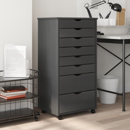 vidaXL Cajonera con ruedas MOSS madera maciza de pino gris
