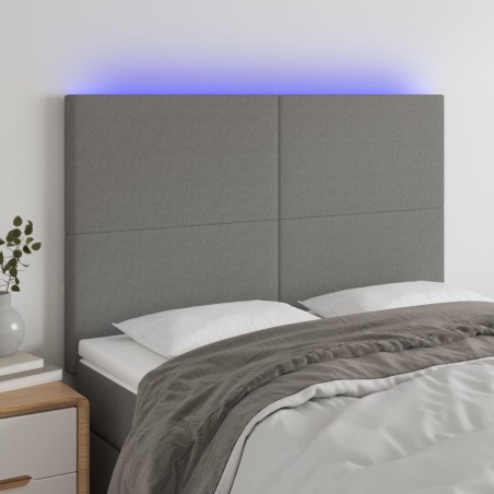 vidaXL Cabecero con luces LED tela gris oscuro 144x5x118/128 cm