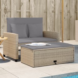 vidaXL Sofá de jardín con cojines de 2 plazas ratán sintético beige