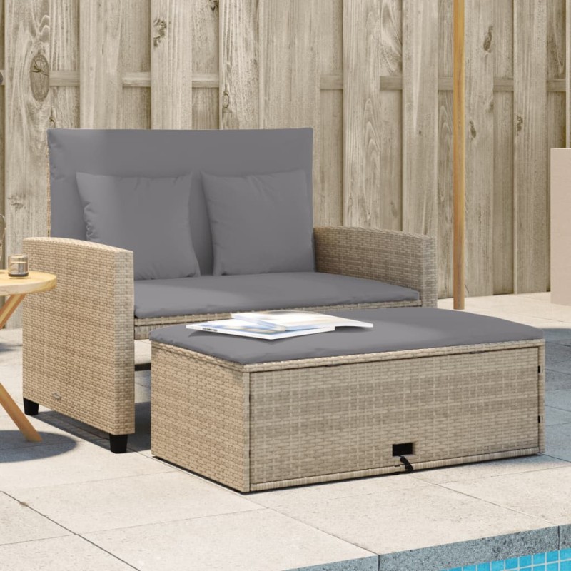 vidaXL Sofá de jardín con cojines de 2 plazas ratán sintético beige vidaXL Sofá de jardín con cojines de 2 plazas ratán sintético beige