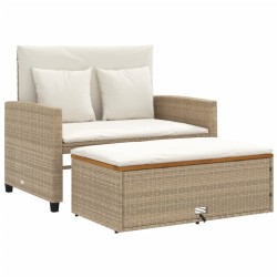 vidaXL Sofá de jardín con cojines 2 plazas ratán y madera acacia beige
