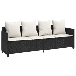 vidaXL Tumbona con cojines ratán sintético negro