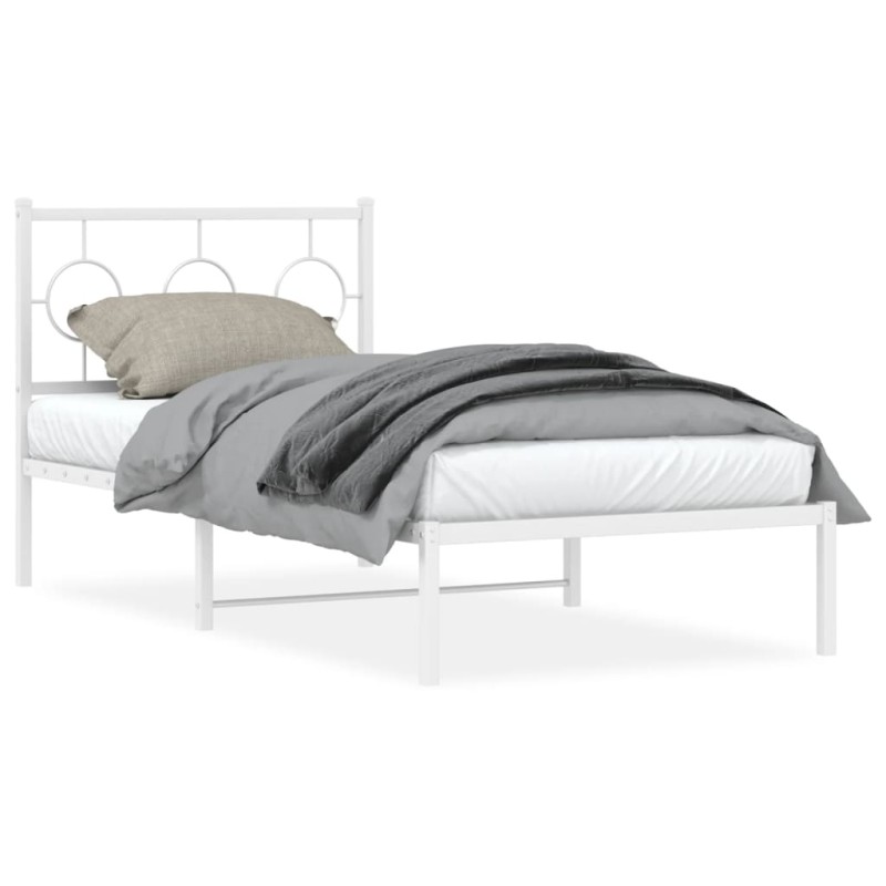 vidaXL Estructura de cama de metal con cabecero blanco 90x190 cm vidaXL Estructura de cama de metal con cabecero blanco 90x190 cm