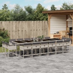 vidaXL Set comedor jardín y cojines 17 pzas ratán sintético gris claro