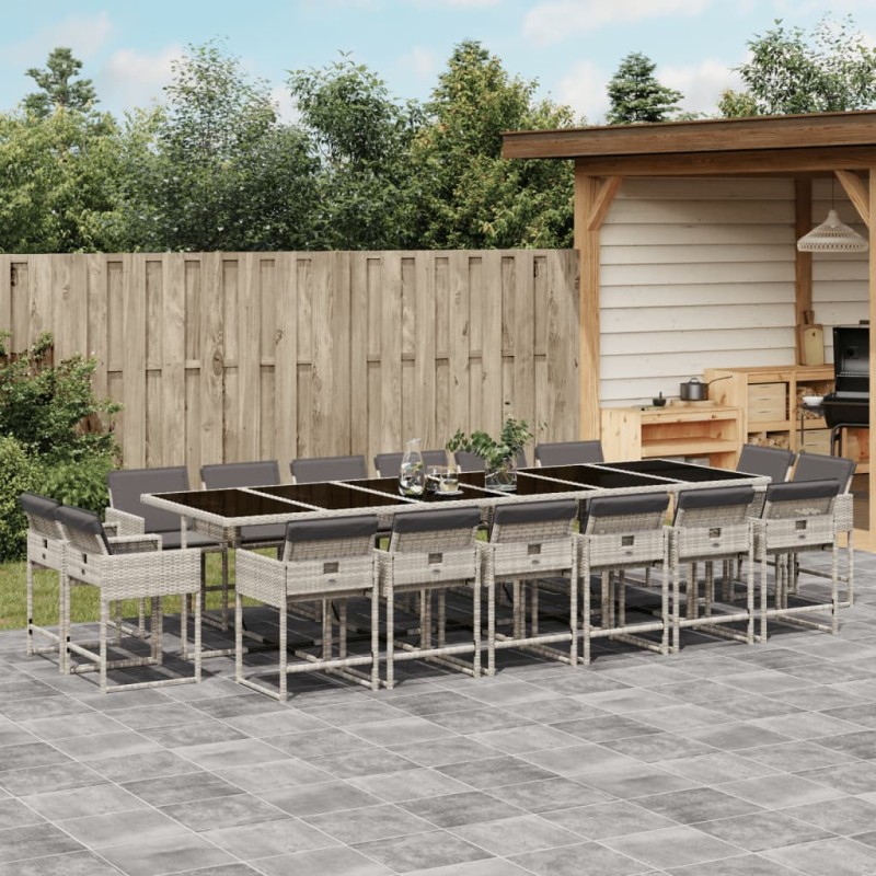 vidaXL Set comedor jardín y cojines 17 pzas ratán sintético gris claro vidaXL Set comedor jardín y cojines 17 pzas ratán sintético gris claro