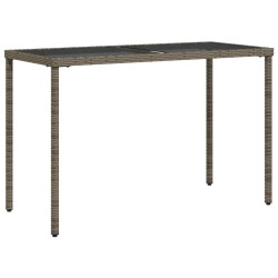vidaXL Mesa de jardín superficie de vidrio ratán PE gris 115x54x74 cm