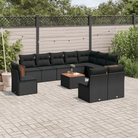 vidaXL Set de sofás de jardín 11 pzas y cojines ratán sintético negro