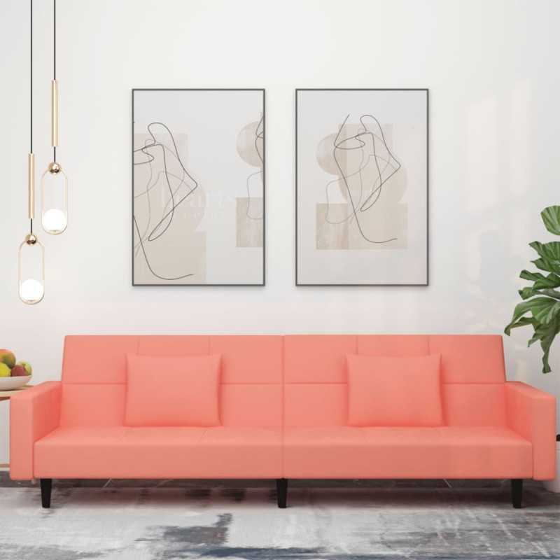 vidaXL Sofá cama de 2 plazas con dos almohadas terciopelo rosa vidaXL Sofá cama de 2 plazas con dos almohadas terciopelo rosa