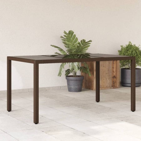 vidaXL Mesa de jardín superficie de vidrio ratán PE marrón 150x90x75cm