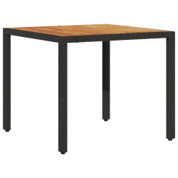 vidaXL Mesa de jardín superficie madera acacia ratán negro 90x90x75 cm