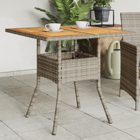 vidaXL Mesa de jardín superficie de madera ratán PE gris 80x80x75 cm