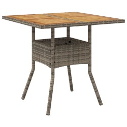 vidaXL Mesa de jardín superficie de madera ratán PE gris 80x80x75 cm