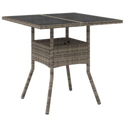 vidaXL Mesa de jardín superficie de vidrio ratán PE gris 80x80x75 cm