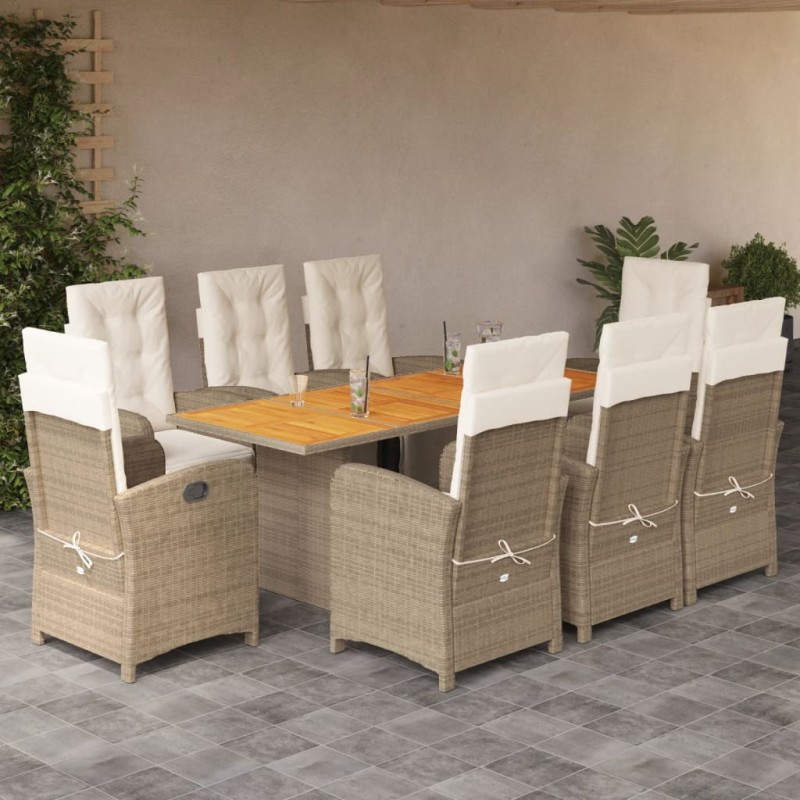 vidaXL Set comedor de jardín 9 pzas con cojines ratán sintético beige vidaXL Set comedor de jardín 9 pzas con cojines ratán sintético beige
