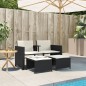 vidaXL Sofá de jardín 2 plazas con mesa y taburetes ratán PE negro vidaXL Sofá de jardín 2 plazas con mesa y taburetes ratán PE negro