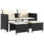 vidaXL Sofá de jardín 2 plazas con mesa y taburetes ratán PE negro vidaXL Sofá de jardín 2 plazas con mesa y taburetes ratán PE negro