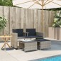 vidaXL Sofá jardín 2 plazas con mesa y taburetes ratán PE gris claro vidaXL Sofá jardín 2 plazas con mesa y taburetes ratán PE gris claro