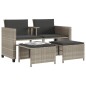 vidaXL Sofá jardín 2 plazas con mesa y taburetes ratán PE gris claro vidaXL Sofá jardín 2 plazas con mesa y taburetes ratán PE gris claro