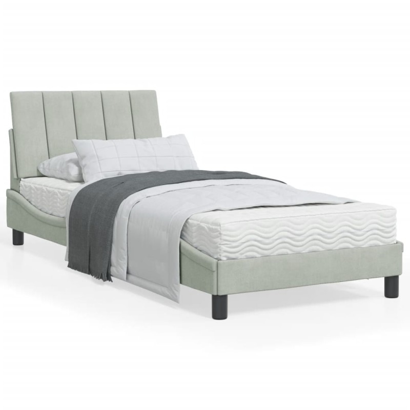 vidaXL Estructura cama con luces LED terciopelo gris claro 90x190 cm