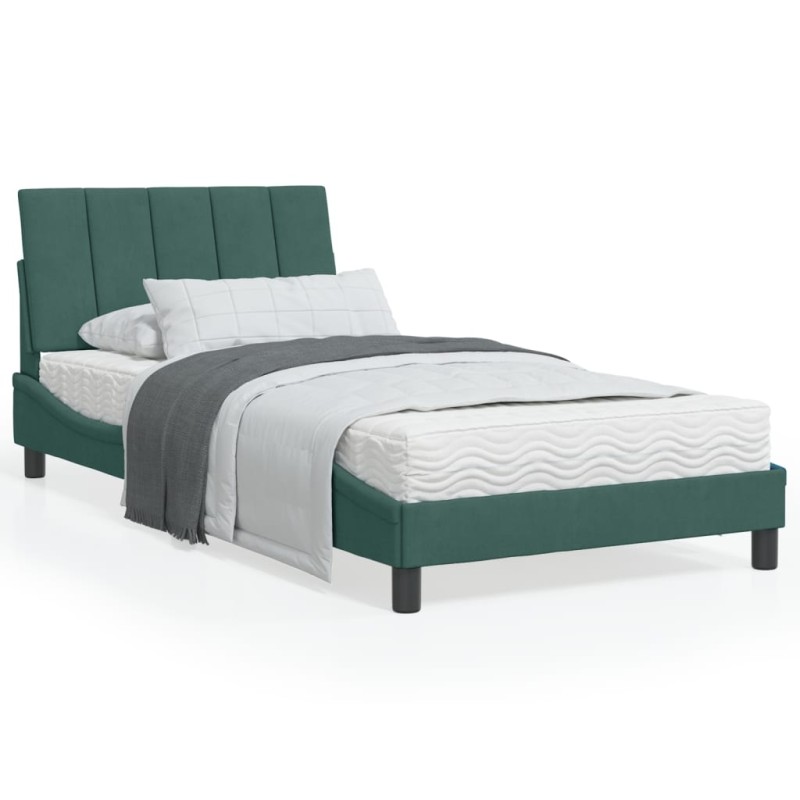 vidaXL Estructura de cama luces LED terciopelo verde oscuro 100x200 cm