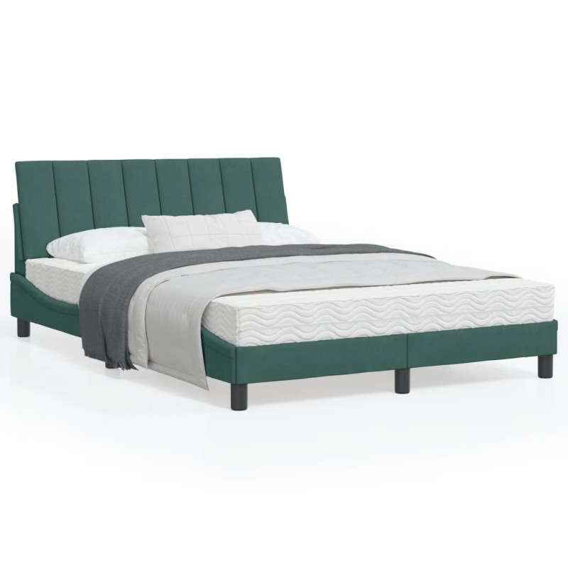 vidaXL Estructura de cama con luces terciopelo verde oscuro 120x200 cm