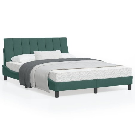 vidaXL Estructura de cama con luces terciopelo verde oscuro 120x200 cm