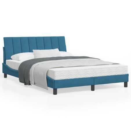 vidaXL Estructura de cama con luces LED terciopelo azul 140x200 cm