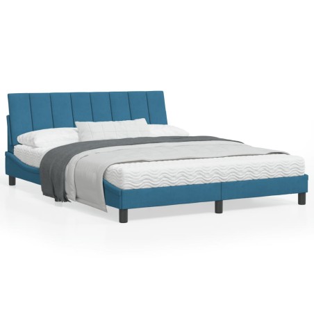 vidaXL Estructura de cama con luces LED terciopelo azul 160x200 cm
