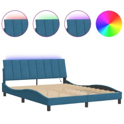 vidaXL Estructura de cama con luces LED terciopelo azul 160x200 cm