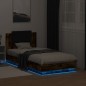 vidaXL Estructura de cama cabecero luces LED roble ahumado 90x190 cm vidaXL Estructura de cama cabecero luces LED roble ahumado 90x190 cm