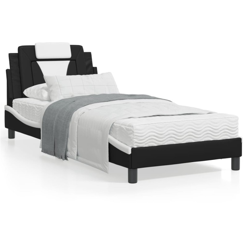 vidaXL Estructura de cama con cabecero cuero sintético negro y blanco vidaXL Estructura de cama con cabecero cuero sintético negro y blanco