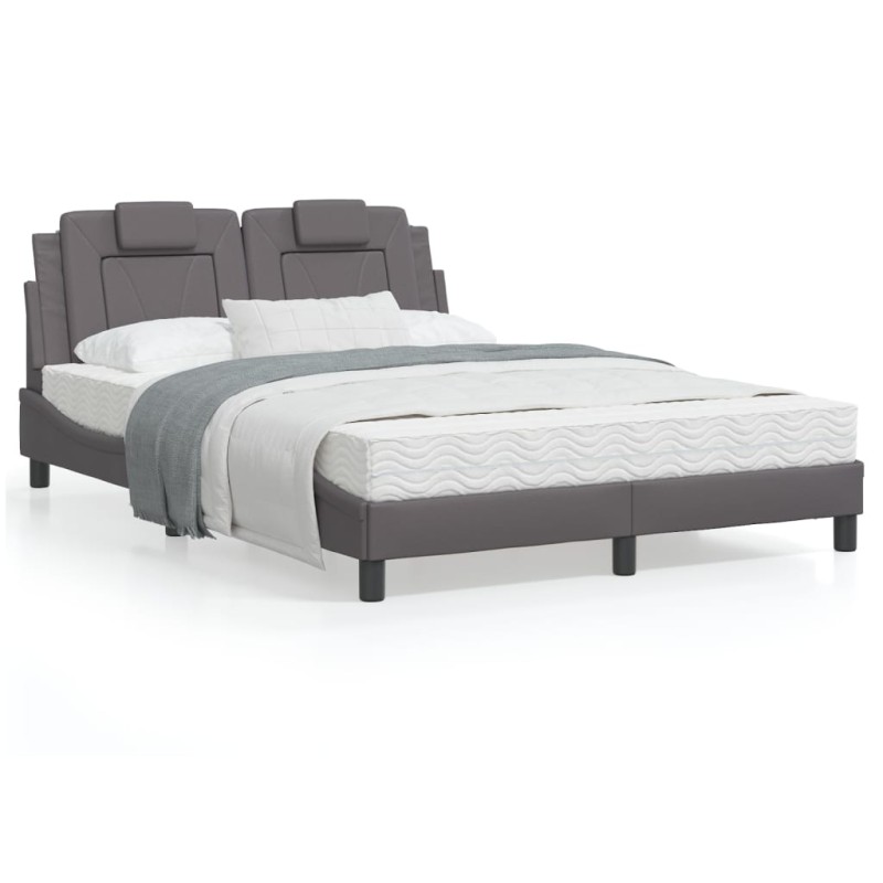 vidaXL Estructura de cama con cabecero cuero sintético gris 120x200cm vidaXL Estructura de cama con cabecero cuero sintético gris 120x200cm