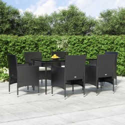 vidaXL Juego de comedor de jardín 7 piezas con cojines negro
