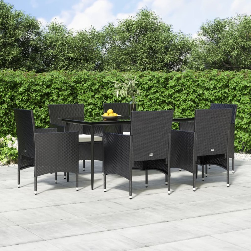 vidaXL Juego de comedor de jardín 7 piezas con cojines negro vidaXL Juego de comedor de jardín 7 piezas con cojines negro